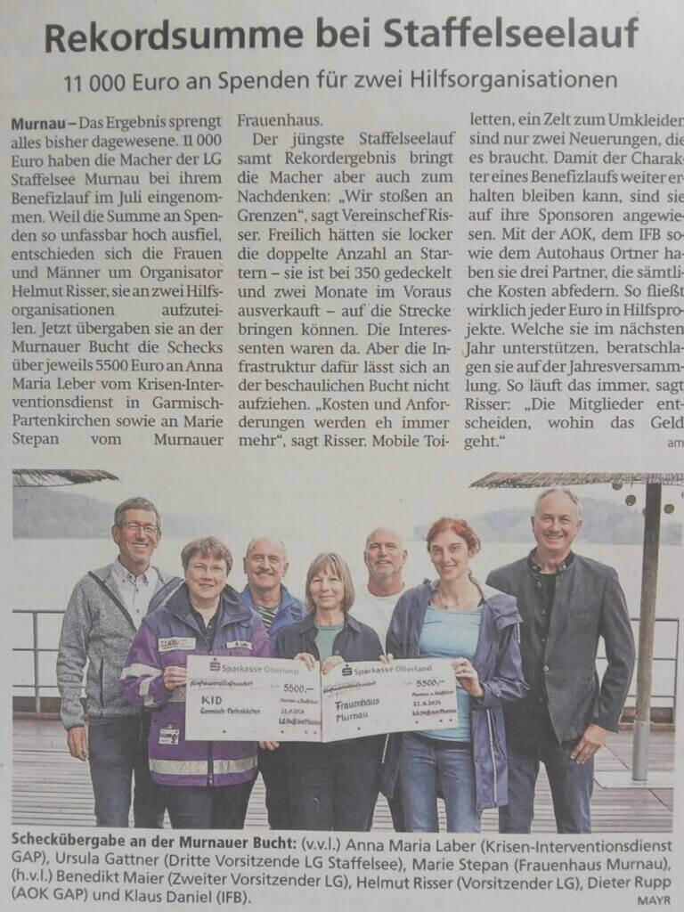 Artikel von der Scheckübergabe (Murnauer Tagblatt vom 27.8.25)